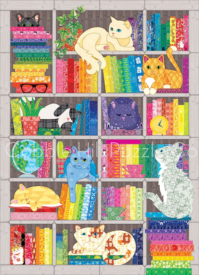 1000pc Cobble Hill puzzle - Rainbow Cat Quilt image 0